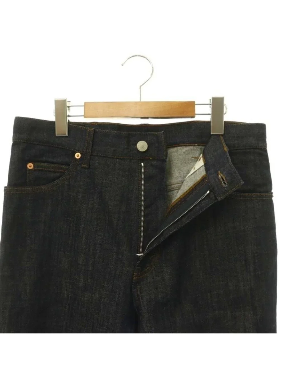 Gucci Logo Patch Straight Denim Pants Jeans 32 Navy